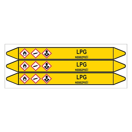 Značení potrubí, LPG,3 ks, 355 × 37 mm